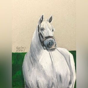 Original Art Horse Colored Pencil Drawing On Gray Toned Paper Artwork Size 6”x8